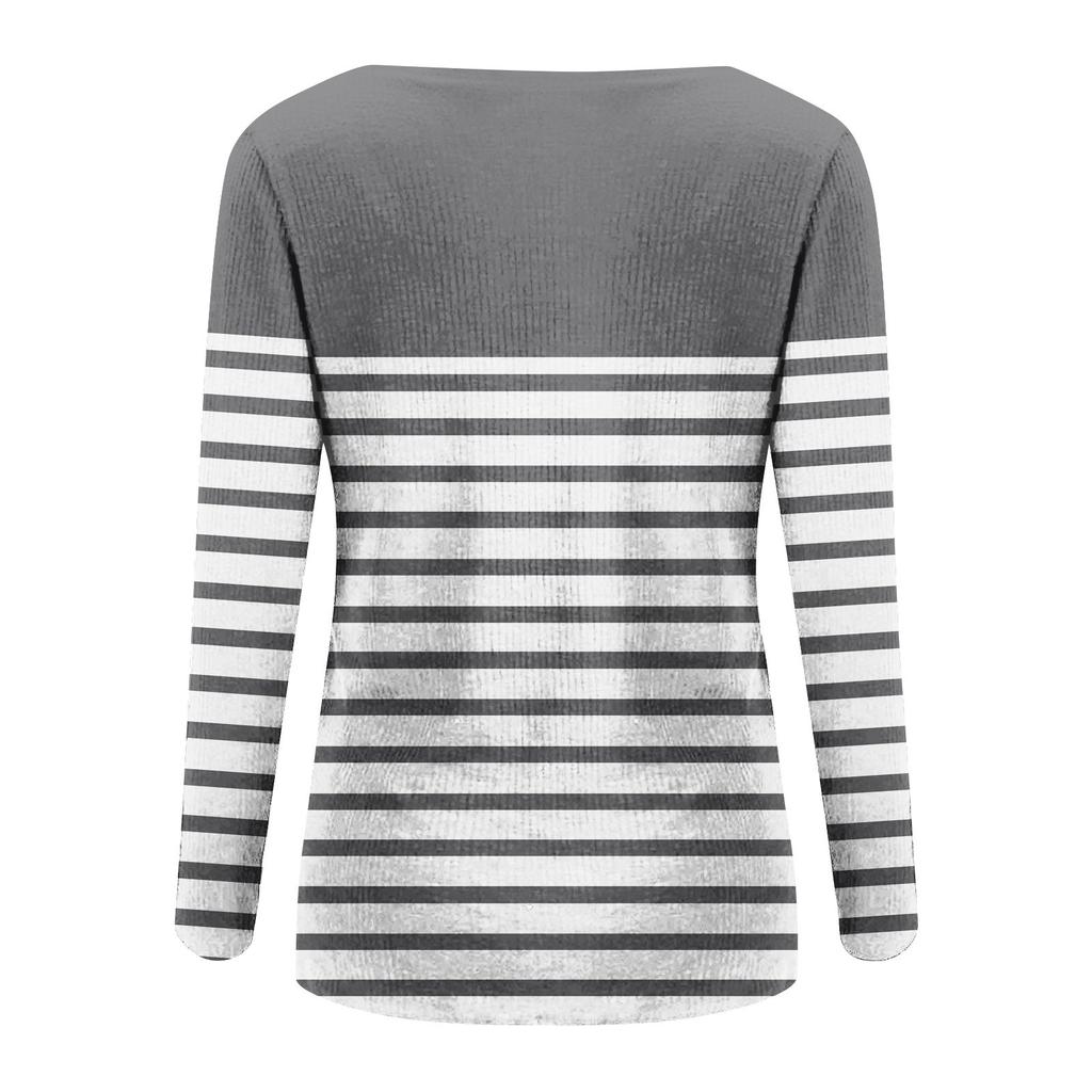 Women's V Neck T-shirt Fashion Casual Print Button Long Sleeve Top