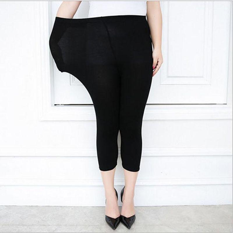 

Summer Women Cropped Trousers Thin Seven Points Length Ladies Leggings Elastic Pants L чёрный