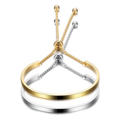 Einfaches neues Ins-Perlenketten-Titanstahl-Halbring-zweifarbiges, halbverstellbares Armband für Frauen