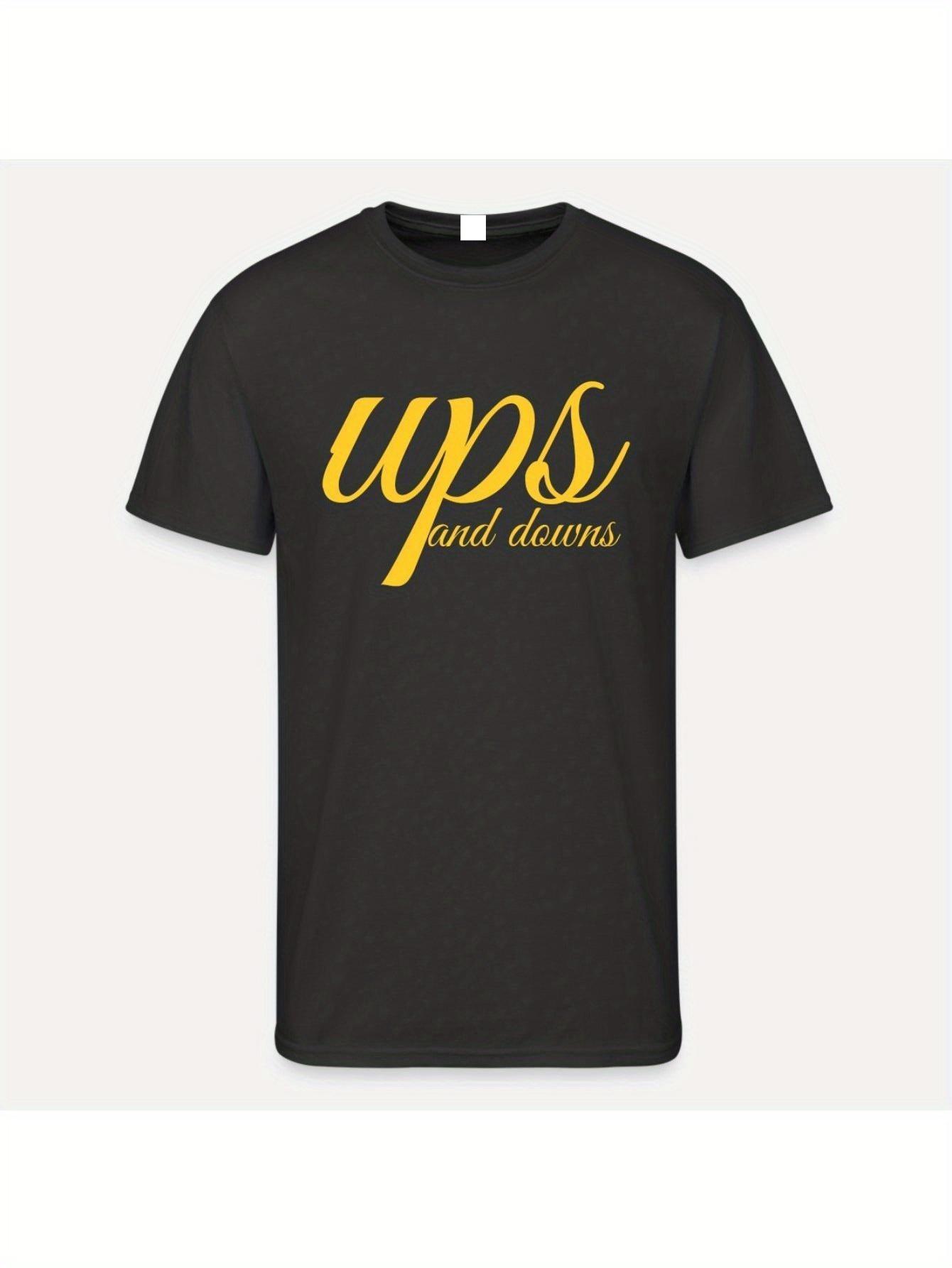 

Unisex Crew Neck T-Shirt in Black Featuring a Yellow Ups & Downs Design XXL