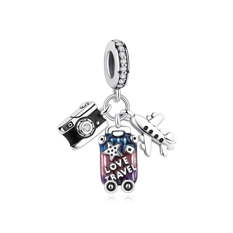 Original Copper Charms Camera Suitcase London Bus Love Beads Fit Brand Bracelets Necklaces Jewelry For Women