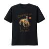 COWBOY UP WILD WEST American Retro Round Neck Womens T Shirt Black X Large Vintage Washed Stretched Top For Everyday Wear