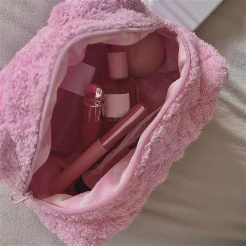 Plush Material Cosmetic Bag Large Capacity Travel Organizer Compact Makeup Bag  Makeup Storage