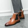 Mode Chelsea Herrenstiefel Mode PU Einfarbig Knöchelhoch Low Heel Gummizug Geschnitzt Business Formal Arbeitsstiefel Große Größen 38-46