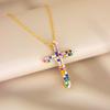 Colorful Zirconia Cross Pendant Hip Hop Necklace for Women