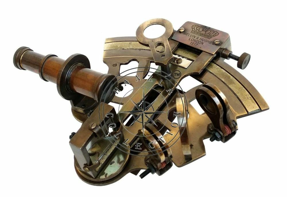 Antiker Messing Funktionierender Marine Sextant Sammlerstück Vintage Nautisches Schiff Astrolabium