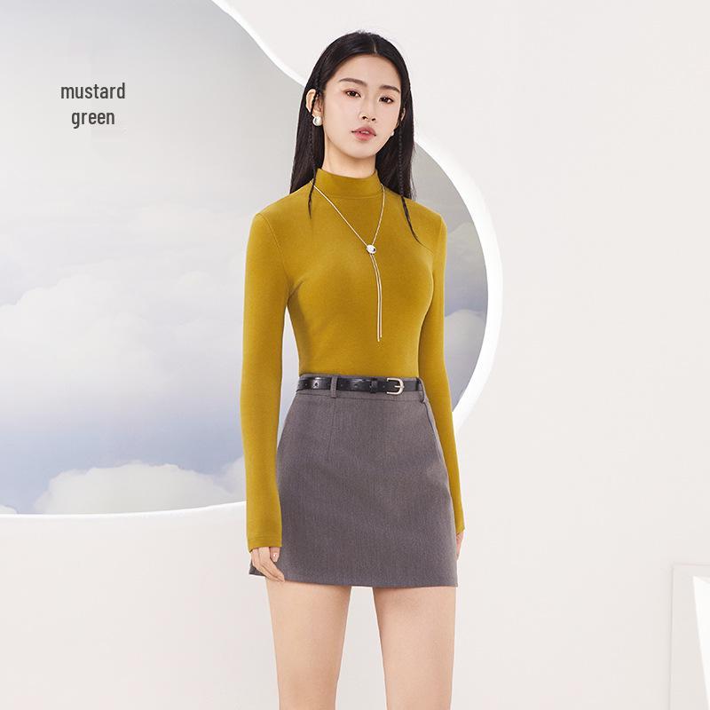 Autumn/Winter Tencel Wool Slim Fit Semi-High Neck Korean Style Warm Top