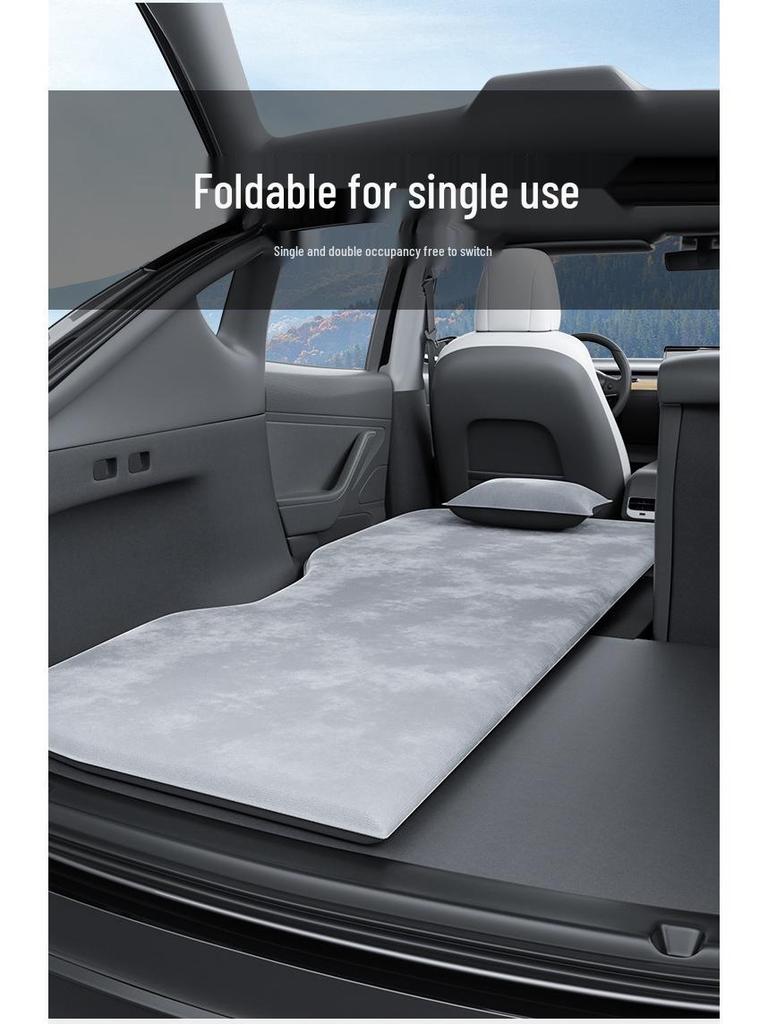 Blue Grid Rabbit Mattress: Compatible with Xiaomi SU7 for Car Trunk Sleeping and Rear Seat Bedding.