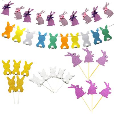 Påskdagen Kanin Bunny Hängande flagga Banderoller Bunting Cake Topper Party Dekor