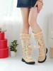 Fashion 2025 Cute Hairball Women's Comfort Fluffy Boots Suede Stitching Knee Length Winter Warm Snow Boots Classic Vintage Ladies Shoes