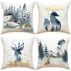 New Fox Deer Christmas Pillowcase Linen Printed Pillowcase Festive Room Sofa Decoration Cushion Cover