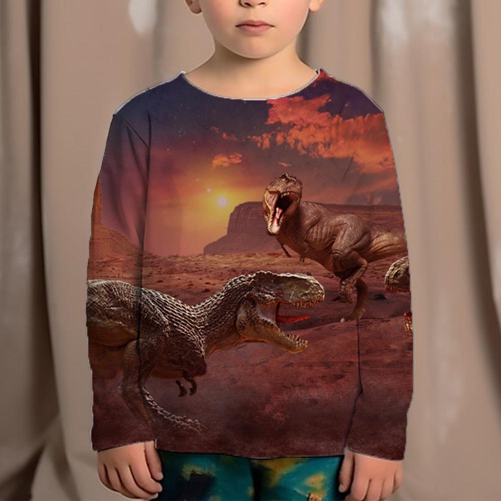 Korean Children's Clothing 2023 Kids Replica Brands 3d Print Animals Dinosaur Tops For Boys Fashion Autumn T-Shirt Full Sleeve