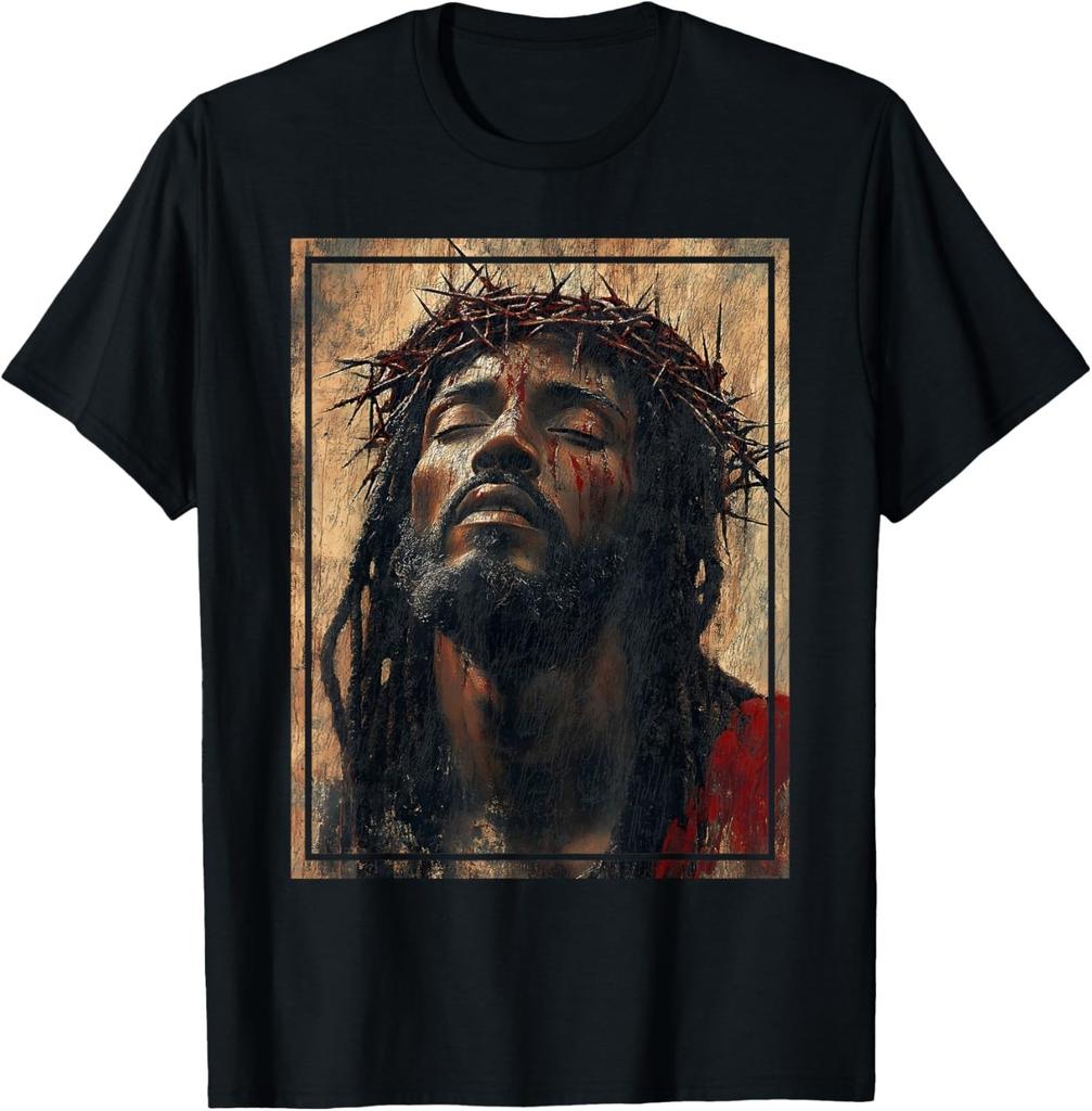 Black Jesus Face Of Jesus Cross With Crown Of Thorns T-Shirt Mens Womens Tees Top unisex T-Shirt Mens Womens Tees Top