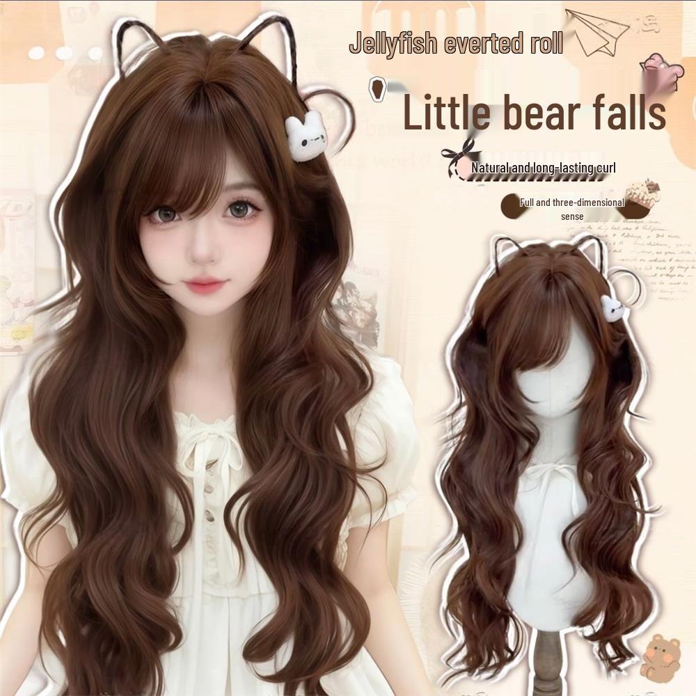 Chocolate Brown Lolita Long Wavy Wig - Old-Fashioned Japanese Roman Curl