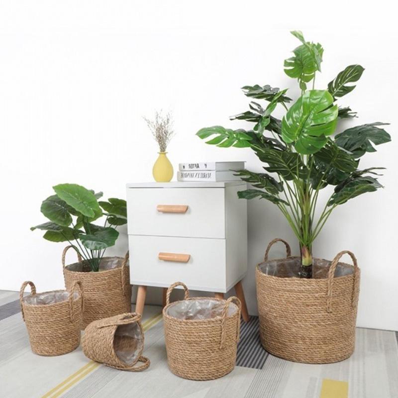 Handmade Woven Planter Basket Laundry Storage Decorative Basket Rattan Straw Garden Flower Pot Sundries Storage Basketes