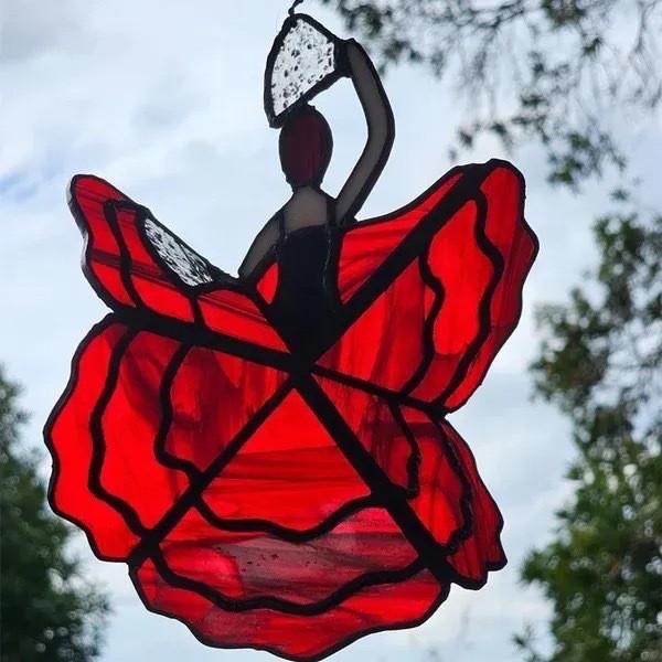 Tančící Vitrážová Dáma Skleněný Spinner Akrylový Přívěsek Závěsná Dekorace Umělecká Ozdoba