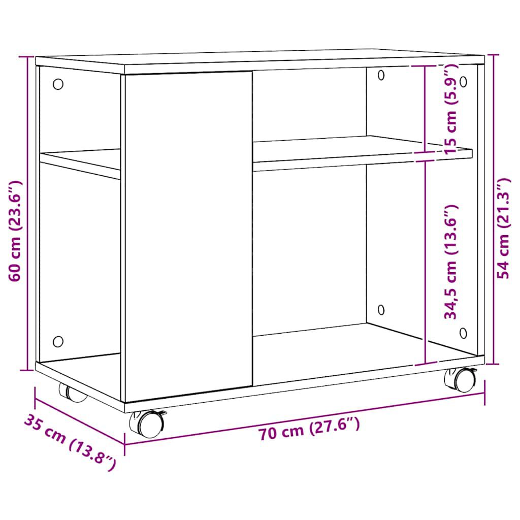 Beistelltisch Mit Rollen, Mobiles Bücherregal, Dekorativer Couchtisch, Mobiler Stauraum, 70x35x60 Cm