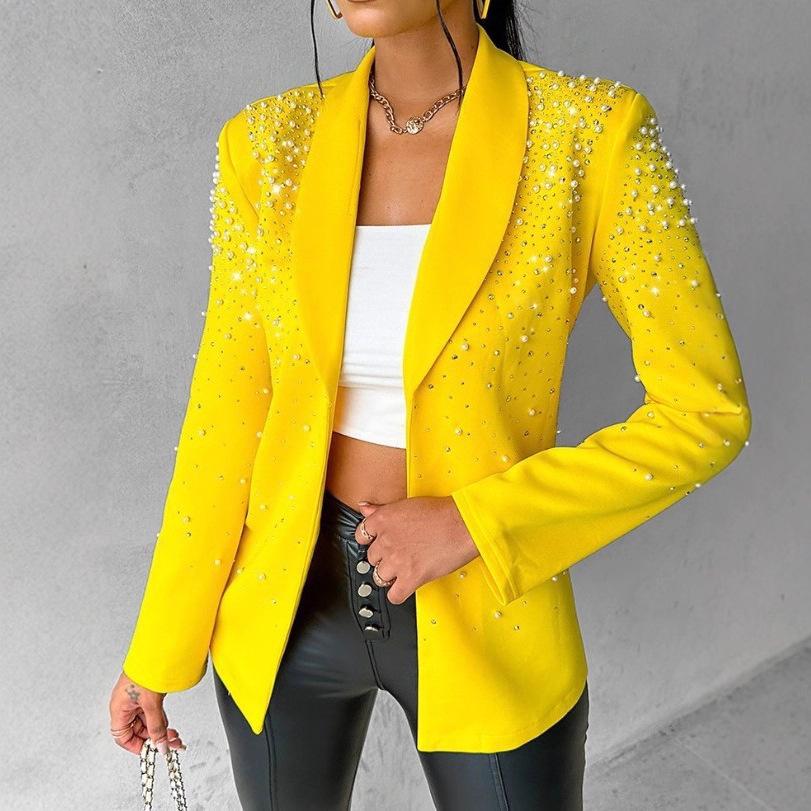 Damen marineblau Strassbesetzter Blazer Lässige Langarmjacke
