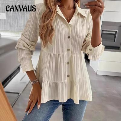 Camicia a maniche lunghe da donna alla moda, comoda e versatile, a tinta unita per primavera ed estate