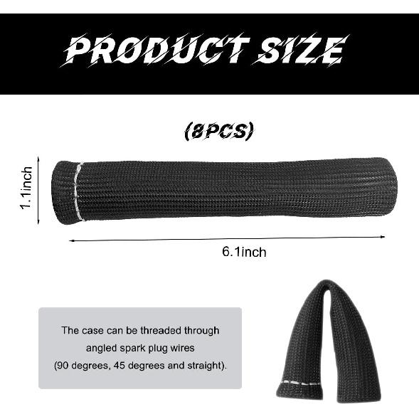 8 PCS Spark Plug Wire Protector Sleeve, 6 Inches Glass Fiber Automotive Black