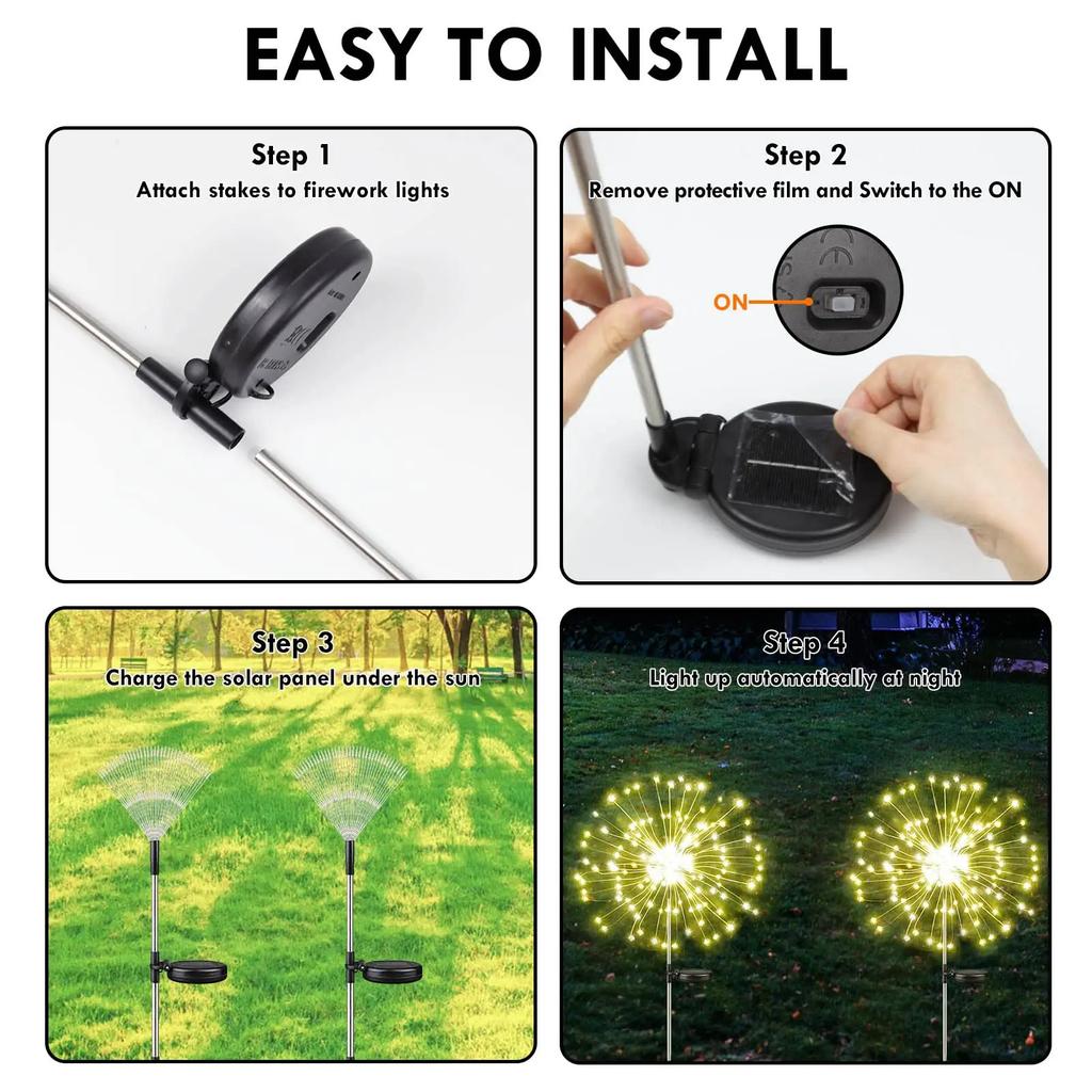 1PC LED Solar Powered Firework Light Outdoor Waterproof Garland Lamp Garden Fences Lawn Ornaments For Wedding Party Decoration