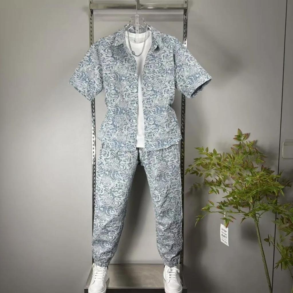 Herren Frühling/Herbst Freizeitset: Hemd mit Kragen + Hose Sportliches zweiteiliges Set