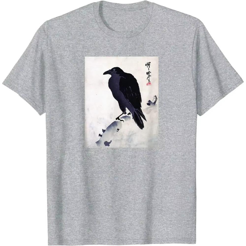 Japanische Kunst Japanischer Holzschnitt Kunstdruck Krähe Kyosai T-Shirt Streetwear Lässig Baumwolle Täglich Vier Jahreszeiten T-Shirts Herren T-Shirts