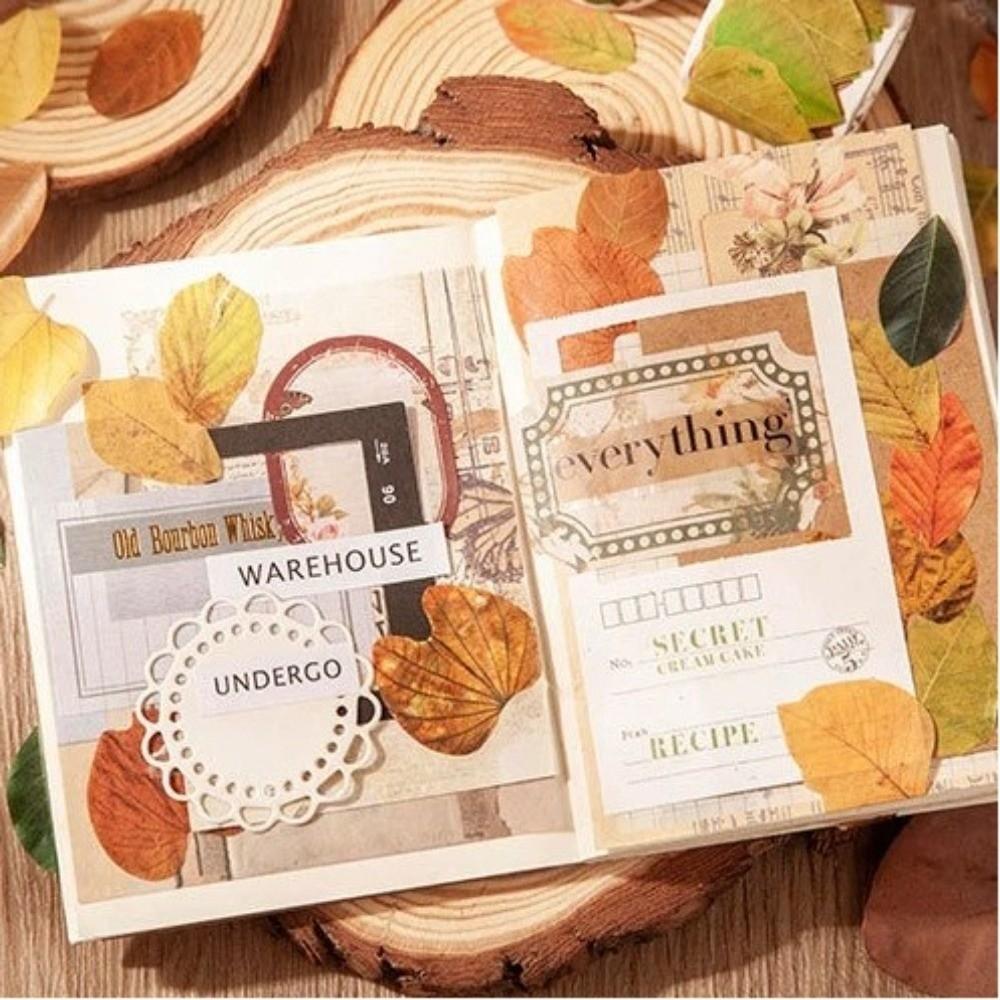 50Pcs Self-adhesive DIY Leaf Paper Stickers Leaf Shape DIY Scrapbooking Yellow Autumn Leaves Series Washi Paper Stickers