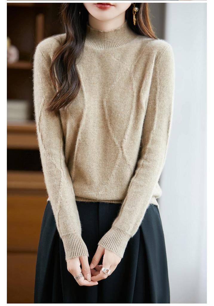 2025 Women's 100% Pure Wool High-Collar Loose Knit Sweater for Autumn/Winter