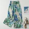 DIMANAF 2026 Summer New Plus Size Women Long Pants Loose Elastic Waist Casual Lady Bottoms Print Floral Beach
