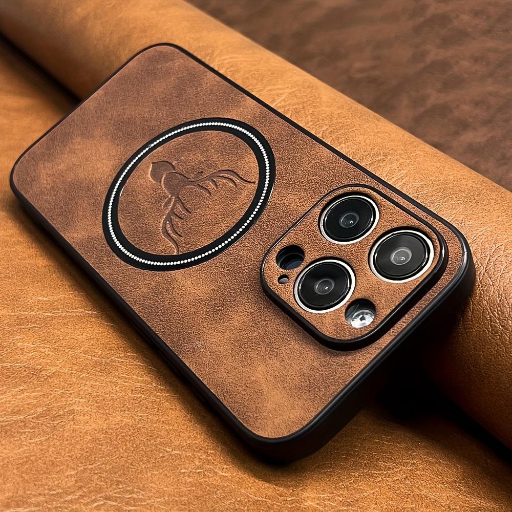 Luxuriöse Kunstschaffell-Kunstlederhülle für iPhone 17 16 15 14 13 12 Pro Max Plus Hirschkopf Magnetische Kabellose Aufladung Weiche Stoßfeste Abdeckung