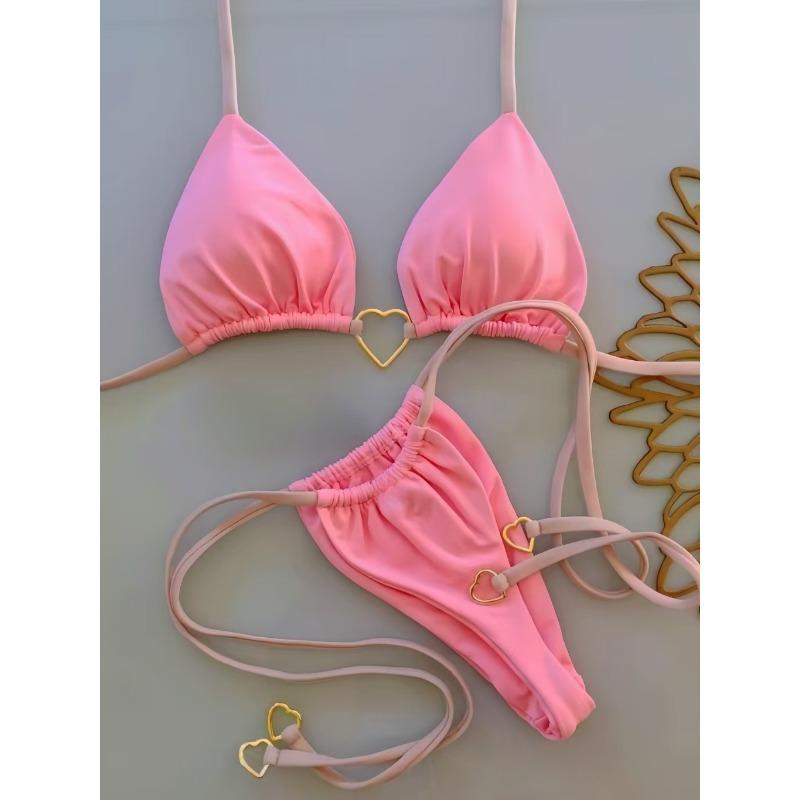 Solid Color White Bikini ,Women Suit ,Low Waist Lace-up Fashionable Swimsuit Two-piece Set