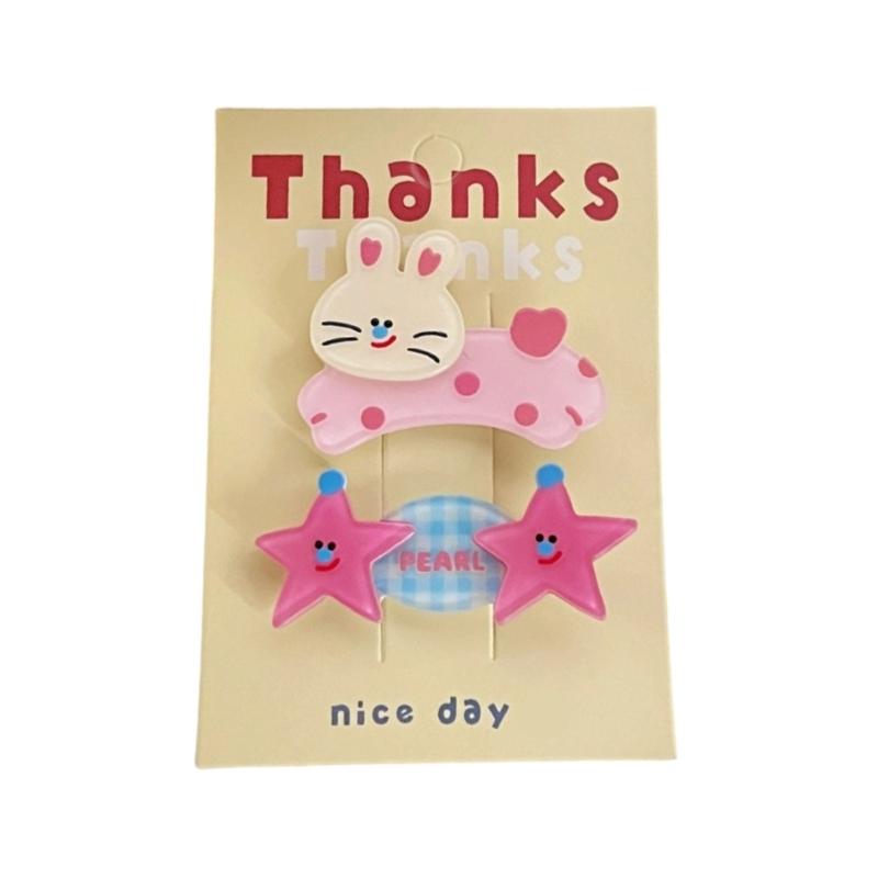 

2PCS Cute Animal Design Hair Clip Acrylic Nonslip Grip Bang Accessories Hairpin for Women Girls Everyday Wear