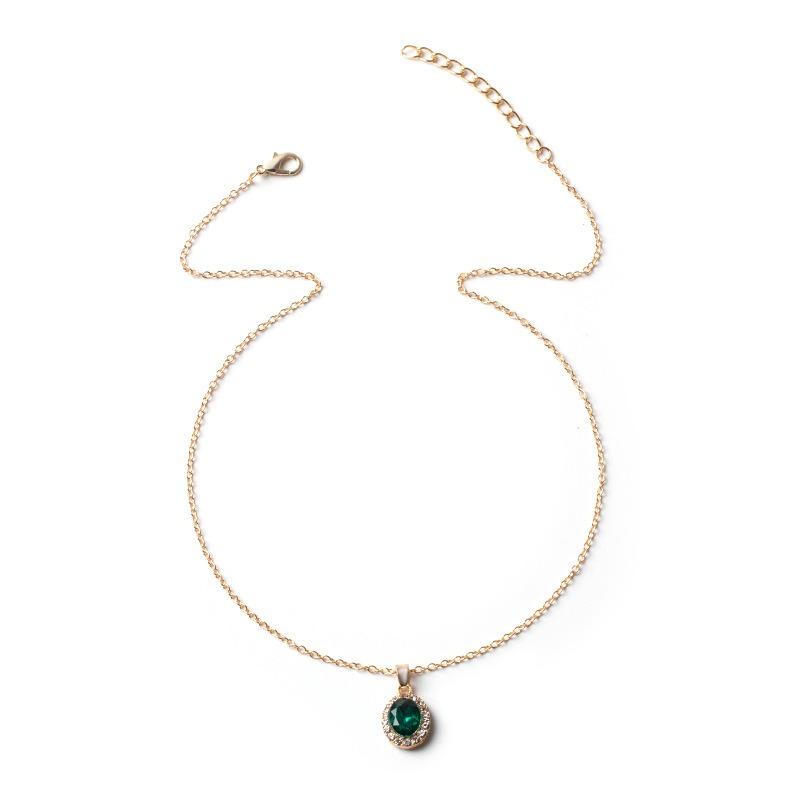 Crystal gemstone necklace personalized oval jewelry fashion round clavicle chain alloy pendant women