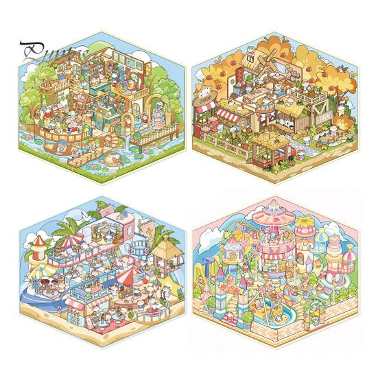 4 Pcs DIY 3D Scene Stickers Cartoon Cat Leisure Life Stickers for Adults Teen Kids Make Your Own Scene Stickers for Stress Relief