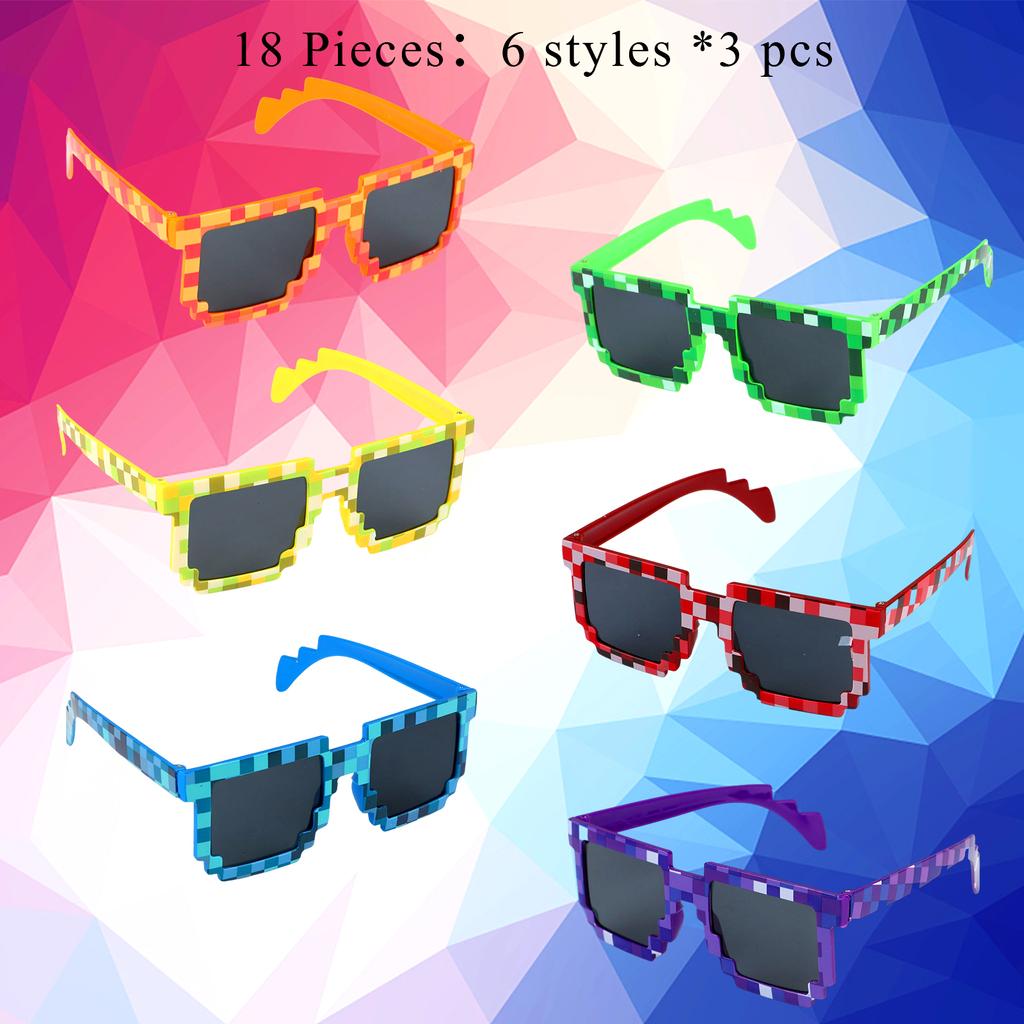 18-Pack Miner Party Pixel Gamer Sunglasses Pixelated Glasses For Kids Adults Pixelated Style Game Player Birthday Party Favors
