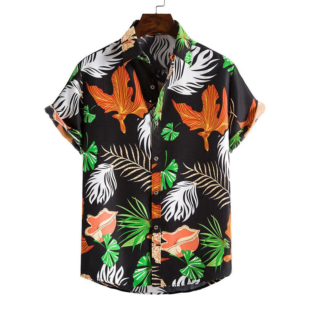 Spring and Summer Men's Beach Shirt Hawaiian Short Sleeve Flower Shirt Men's