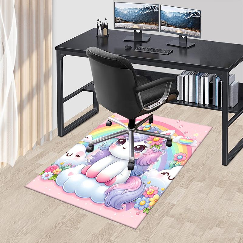 

1pc Anime Unicorn Chair Mat - Cute Rainbow Floral Design, Non-Slip Office Rug for Desk, Festival Gift, Seasonal Decor, Suitable for Home and Office Us 60cm by 90cm