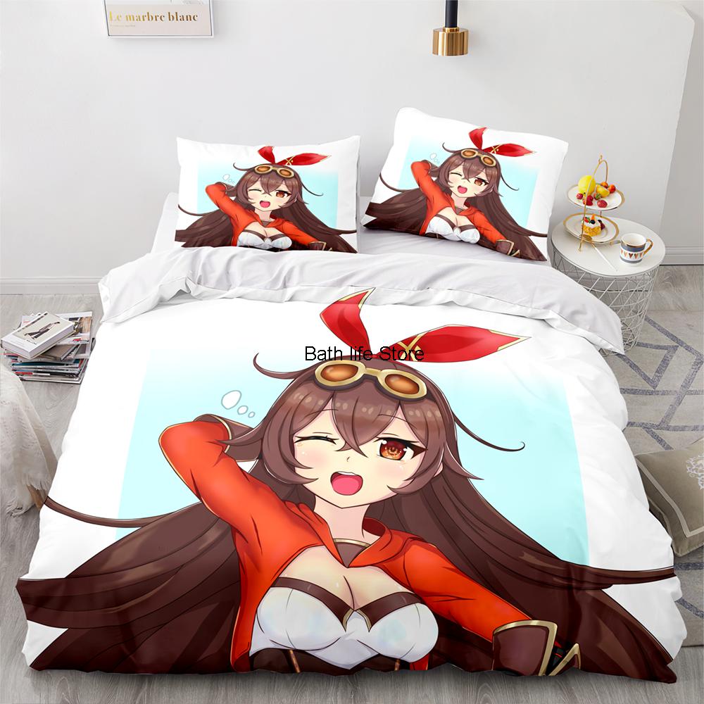 Game Genshin Impact Amber Gorou Hu Tao Costume Duvet Cover Cartoon Bedding Sets Bed Set Quilt Comforter Covers Home Textiles