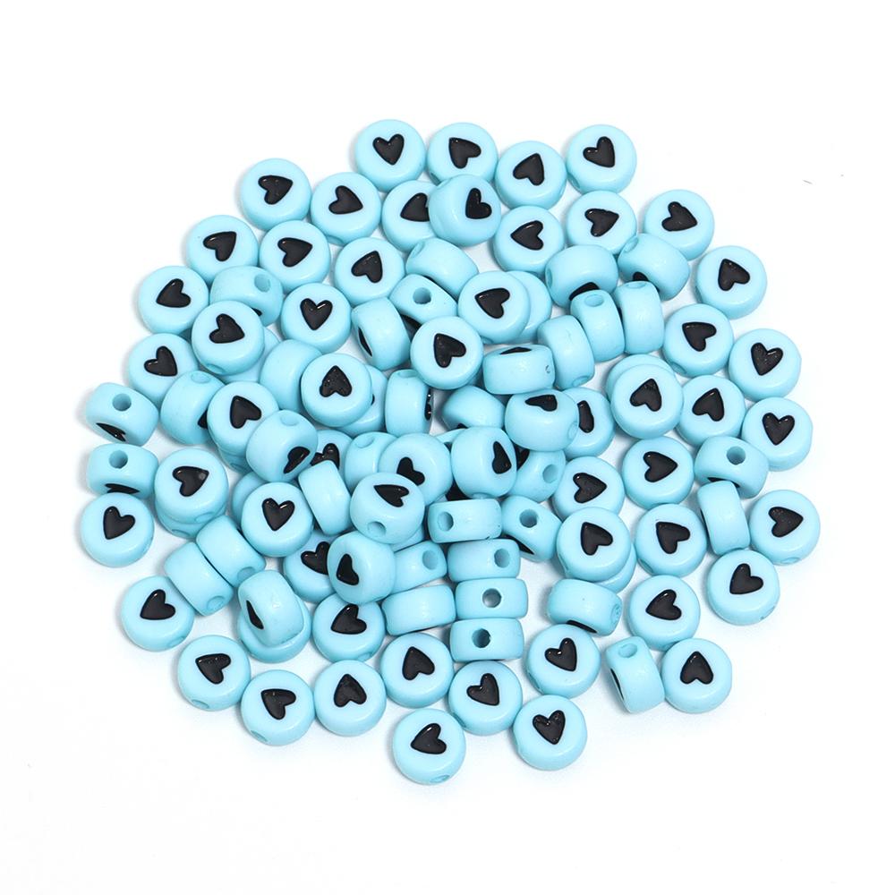 100Pcs 7mm Colored Acrylic Beads Heart Pattern Flat Round Loose Beads For DIY Fashion Bracelet Necklace Supplies Wholesale