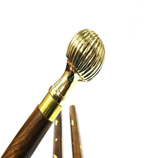 Designer Brass Walking Stick with a Rounded Bra Handle Walking Staff Made of Wood Father's Day Present