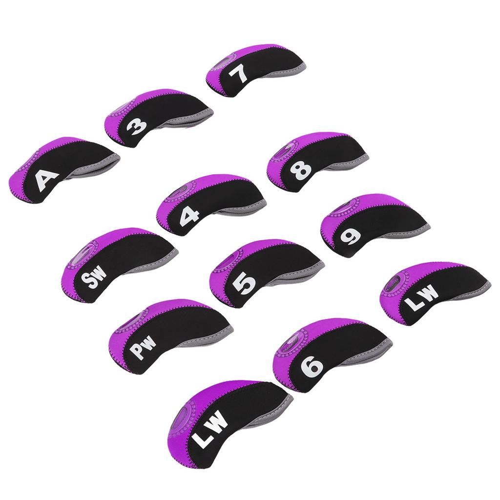 12PCS Golf Club Head Covers Neoprene Scratch Proof Golf Club Head Protector for Outdoor Black and Purple