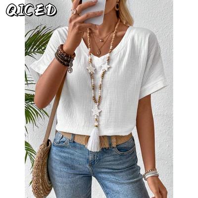 Damen Mode Lässig Einfarbig Druck V-Ausschnitt Kurzarm Blusen & Hemden