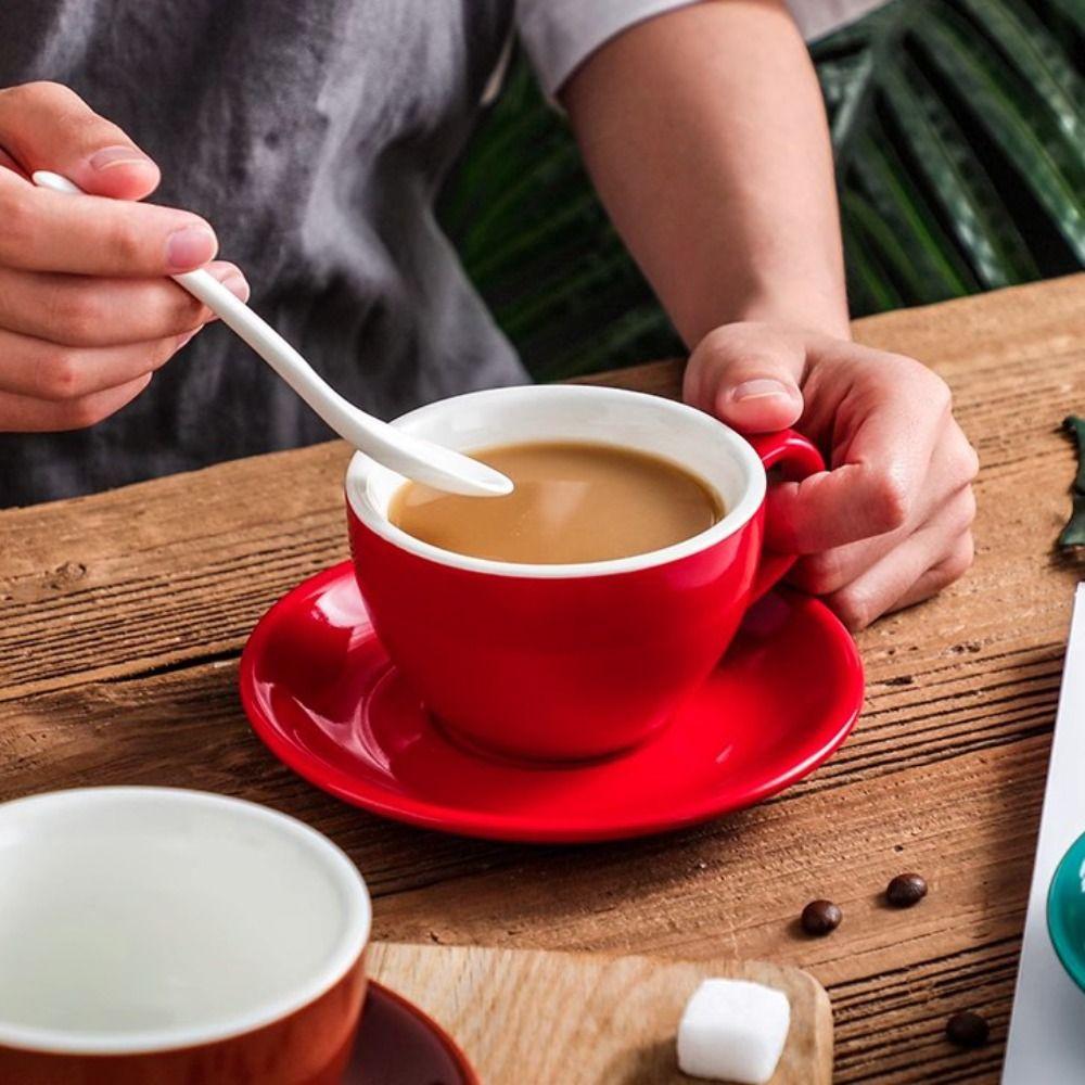 Kitchen Drinkware 230ml Ceramic Coffee Cup Solid Color European Style Cappuccino Cup with Base Tea Cup Espresso