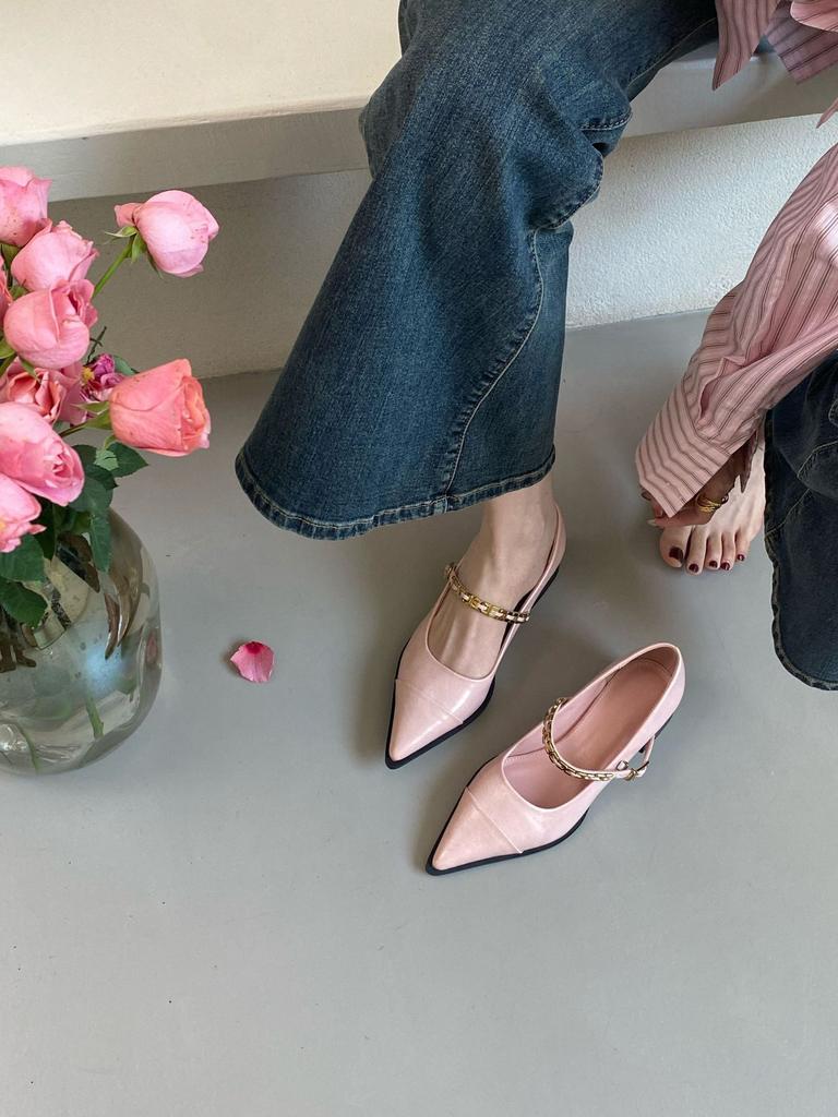 High Heels Thick Not Tired Feet French Retro Single Shoes Women's 2025 Spring New Shallow Casual Women's Shoes Comfortable Soft Sole