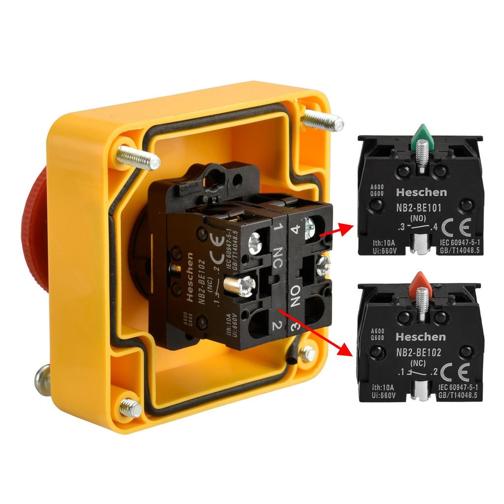 Heschen Red Sign Emergency Stop Switch, Push Button Switch, 660V 10A, With Box
