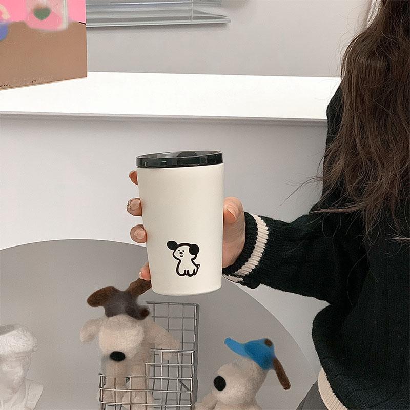 Insulated Cup Vacuum with Lid Frosted Stainless Steel Small Accompanying Thermal for Coffee Water Cute Puppy Pattern