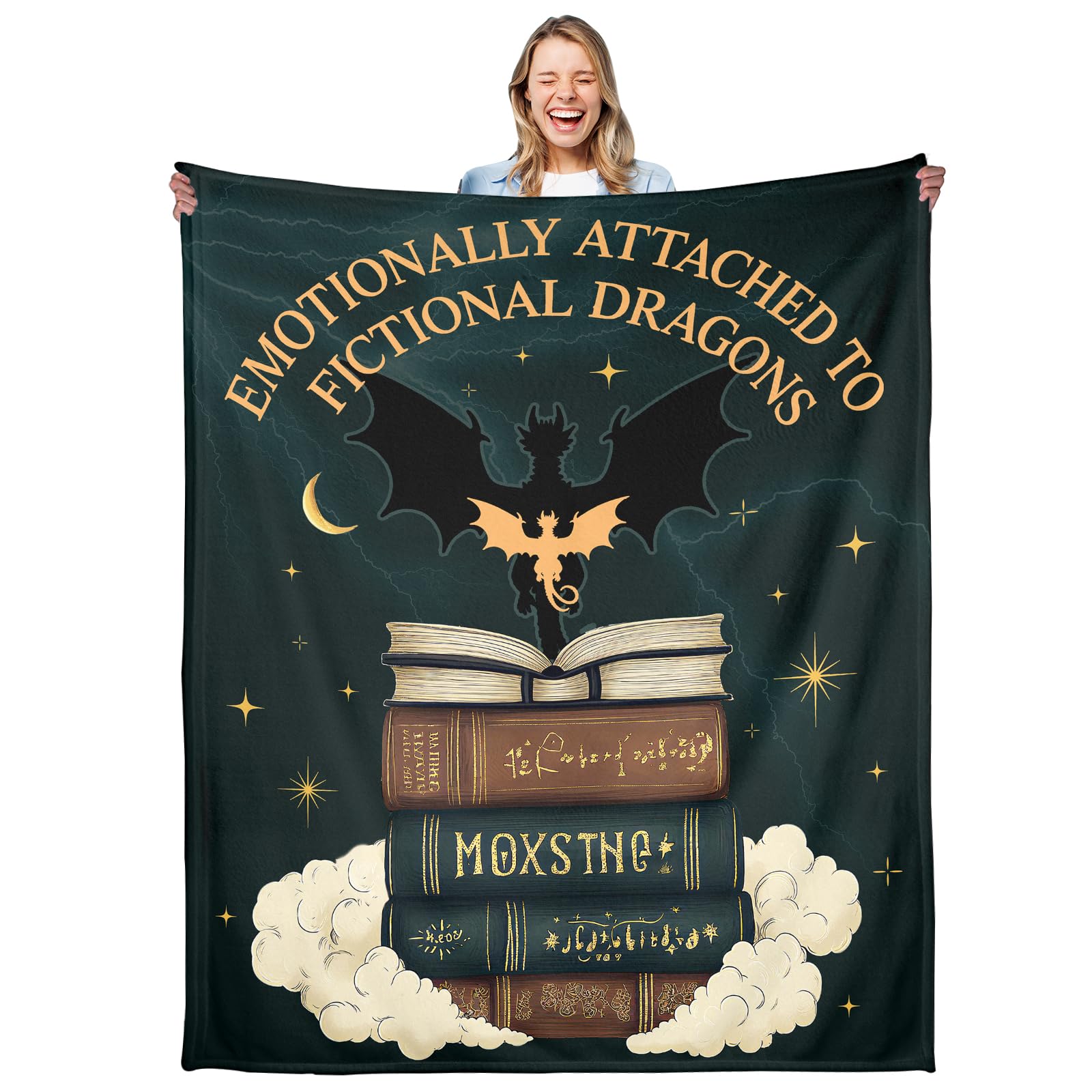 

50 x 60 Dragon Throw Blanket, Dragon Wing Book Blankets for Adults Women Men, Fictional Dragons Bookish Blanket, Fantasy Novel Gift, Boo 130x150cm