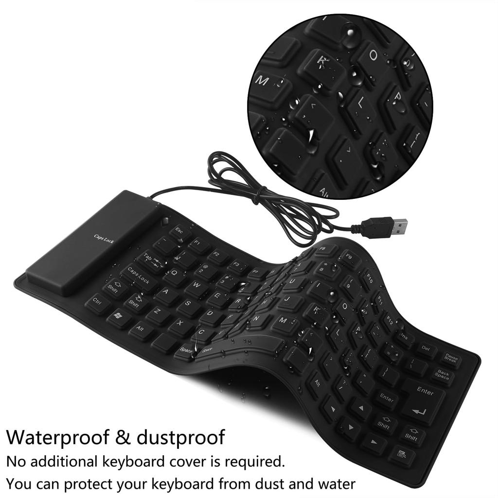 USB-Kabel, Silikon, Englisch 87, staubdicht und einfach zu bedienen. Wird mit einer Windows- und Mac-Tastatur geliefert, leise, klein, faltbar, Roll-up-Tastatur, kompatibel mit