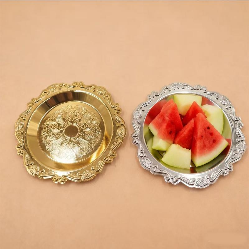 Vintage Carved Metal Tray, Home Multifunctional Jewelry Tray, Snack Dish, Pastry, Fruit Tray, Living Room Decoration